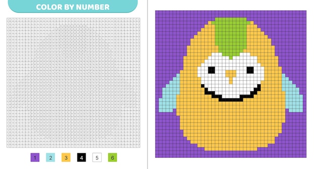 Loro squishmallow Color por número Libro de colorear de píxeles Cuadrados numerados Juego para niños Arte de píxeles Ilustración vectorial aislada, pasos 10