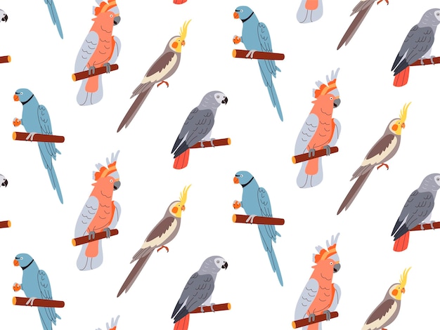 loros patrón exótico sin costura fondo tropical sin fin aves de la selva diseño de impresión repetitivo ilustración vectorial plana de color para papel pintado textil