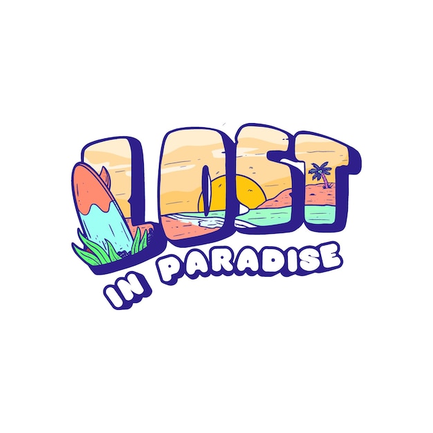 Vector lost in paradise island beach camiseta diseño ilustración