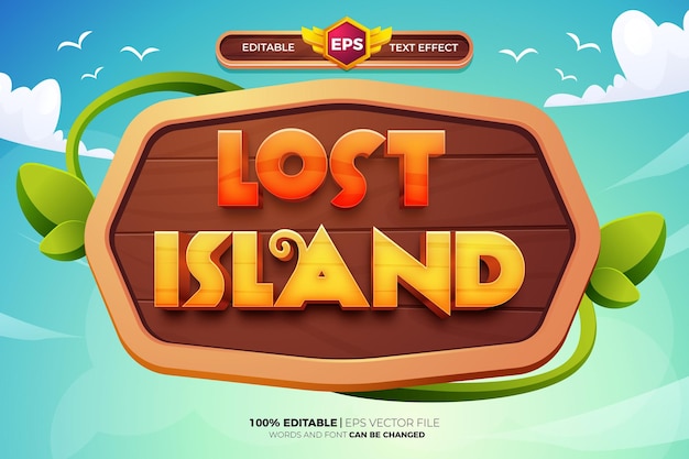 Lost Island Comic Cartoon juego aventura título 3D Texto editable Estilo de efecto