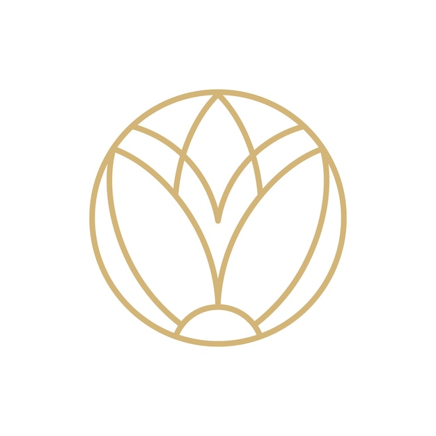 Loto de flor simple línea redonda estética del logotipo Emblema planta en círculo