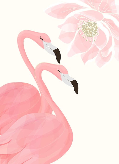 Vector loto rosa y dos flamencos rosados impresión delicada para carteles postales