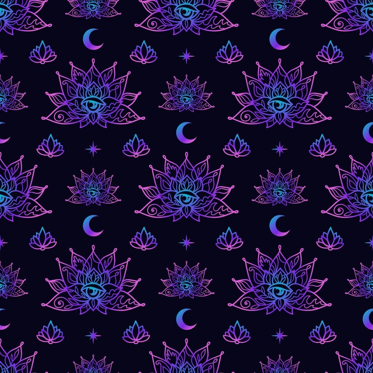 Vector lotus mandala neón de patrones sin fisuras budismo diseño yoga impresión cartel camiseta textil tatuaje
