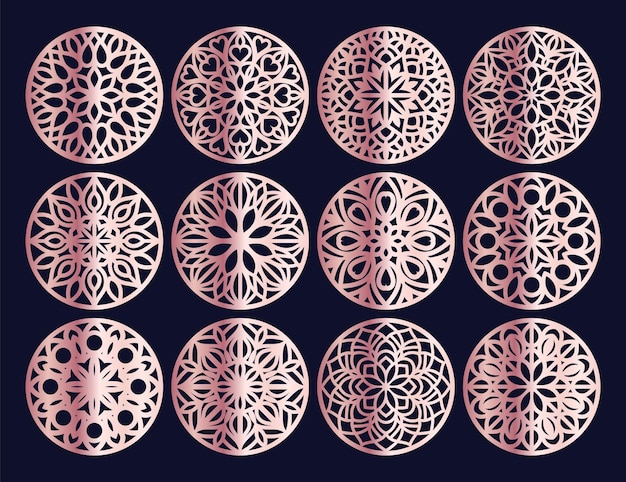 Lotus Mandala Vector Template Set para cortar e imprimir adorno de silueta oriental