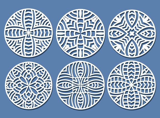 Lotus Mandala Vector Template Set para corte e impresión. Adorno de silueta oriental