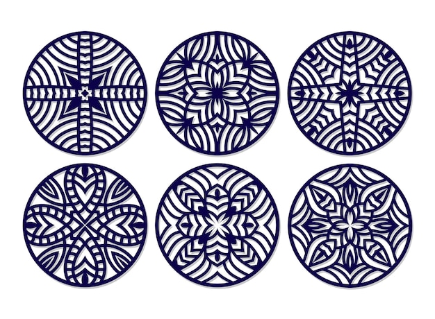 Lotus Mandala Vector Template Set para corte e impresión. Adorno de silueta oriental