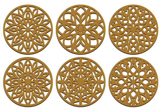 Lotus Mandala Vector Template Set para corte e impresión. Adorno de silueta oriental