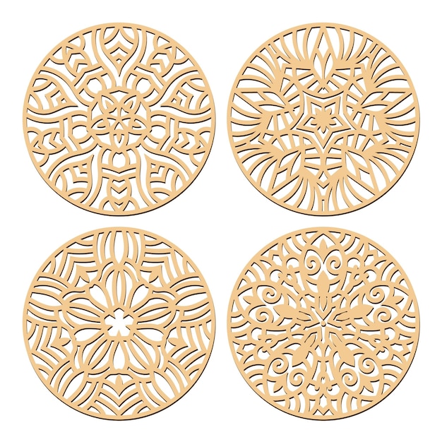 Lotus Mandala Vector Template Set para corte e impresión. Adorno de silueta oriental.