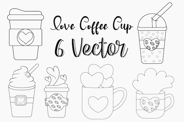 Love coffee cup lineart vector premium gráfico