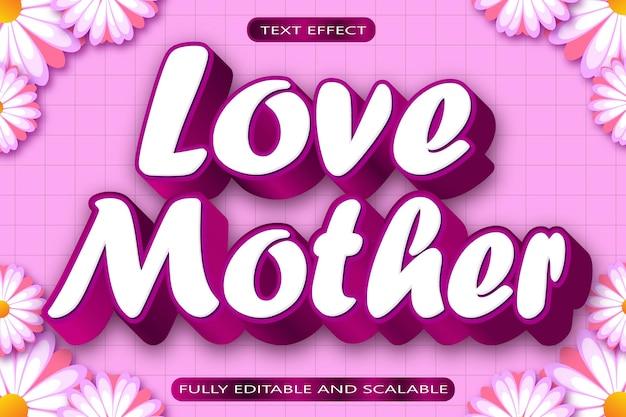 Vector love mother editable text effect 3 dimension relieve estilo moderno