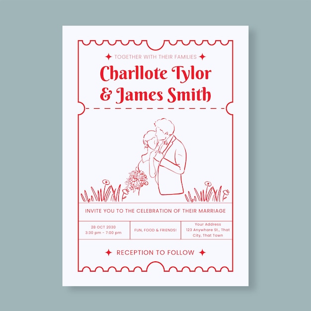 Love Ticket Style Wedding Invitation Elegant and Filmic Layout For Stylish Couples
