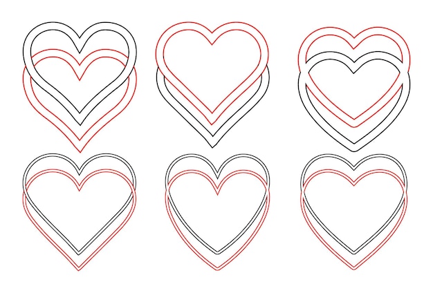 Love Vector Conjunto de íconos de corazones de amor con ilustración de corazones sólidos y con contornos