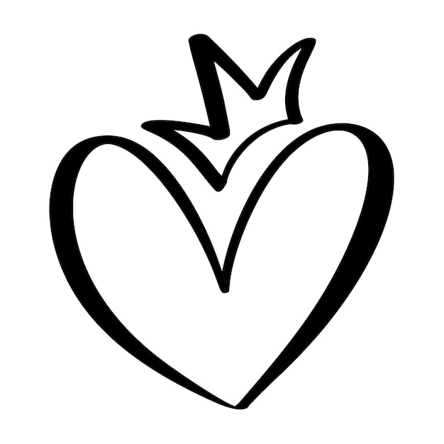 Love Vector negro marco en forma de corazón con icona de pincel de corona dibujado a mano el logotipo del día de San Valentín