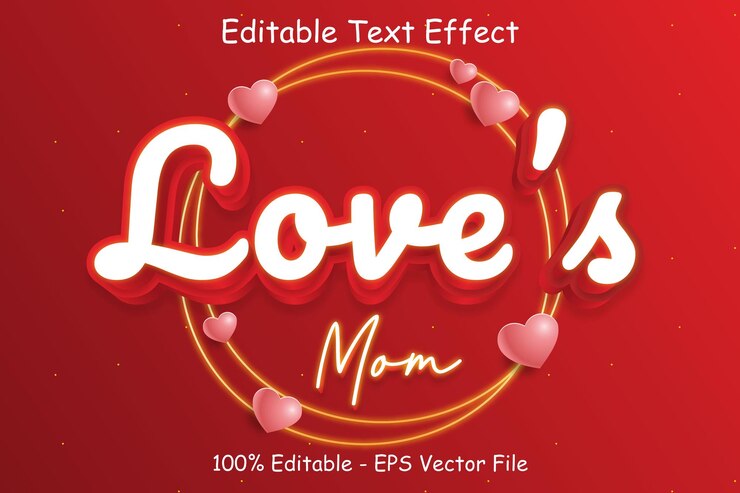 Vector loves mom editable text effect 3 dimension relieve estilo moderno