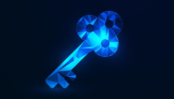 Vector low poly key design modelado 3d minimalista para activos de juego elegantes y eficientes