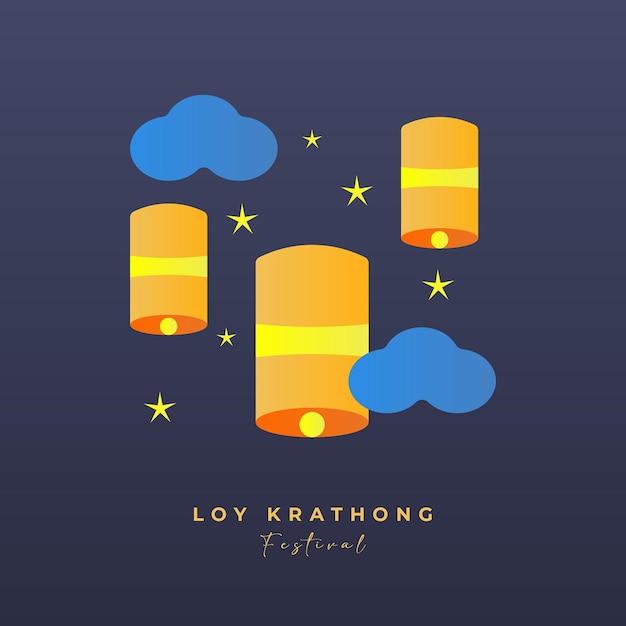 Loy Krathong, festival tradicional tailandés con luna llena, pagoda y fondo del templo