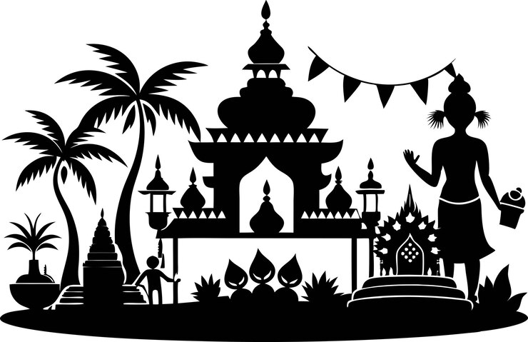 Vector loykrathong diferente silueta negra silueta de buda vector concepto de religión espiritual