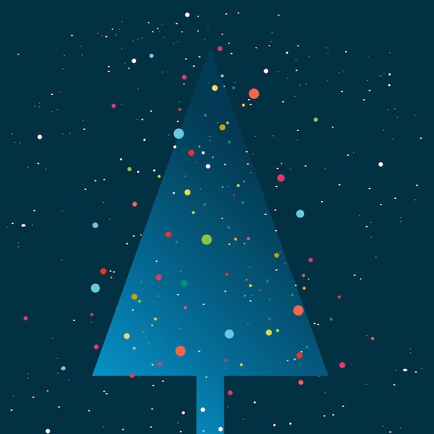 Luces del árbol de Navidad Copos de nieve cayendo en la noche Diseño simplemente plano