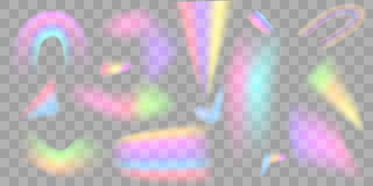 Vector luces de arco iris óptico resaltos translúcidos con prisma y efecto de reflexión