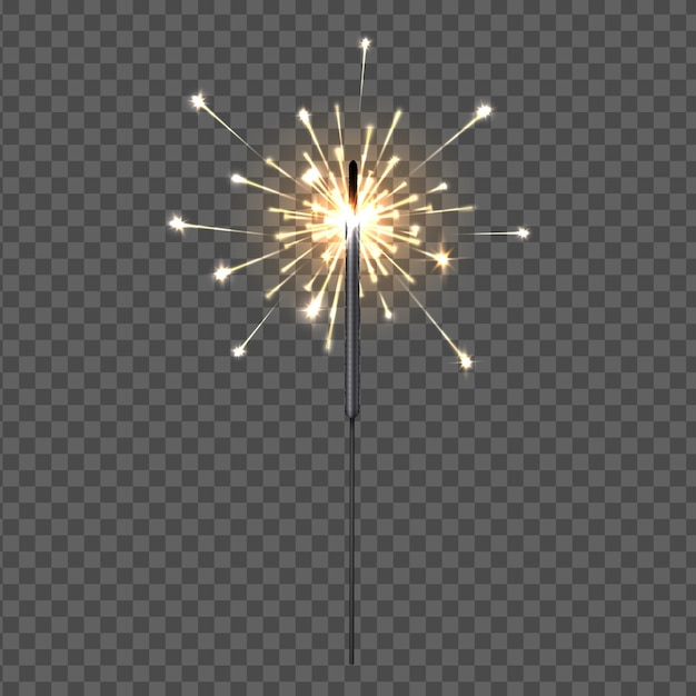 Luces de bengalas de fiesta de cumpleaños Elemento decorativo de fuegos artificiales para tarjetas de felicitación Fuente de llama de Navidad Fuego de bengala de vacaciones amarillo aislado sobre fondo transparente Ilustración de bengalas 3D vectorial
