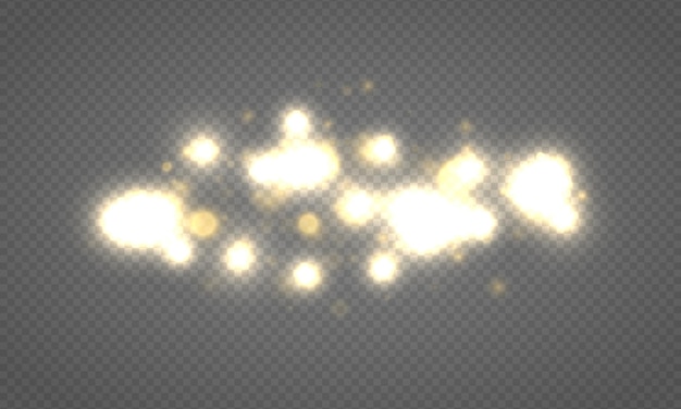 Luces bokeh brillantes abstractas de luz que brillan partículas de sol estrella y chispas con efecto de destello de lente