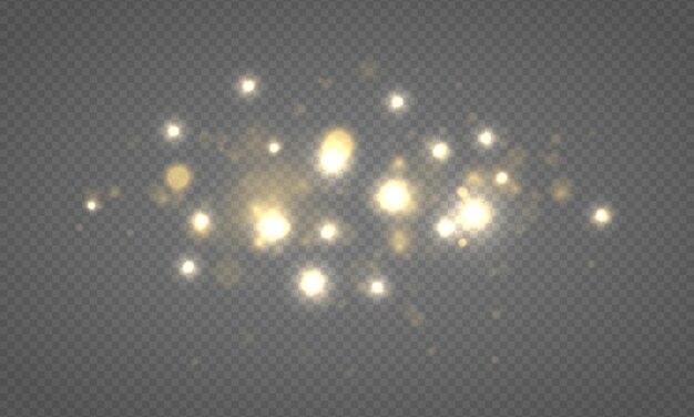 Luces de bokeh brillantes que brillan partículas de sol de estrellas chispas con efecto de destello de lente polvo de navidad