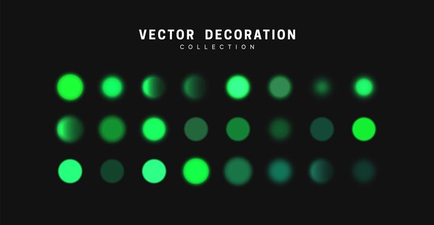 Luces bokeh verdes brillantes. Destellos vibrantes puntos redondos borrosos que brillan textura. Conjunto de elementos de diseño.