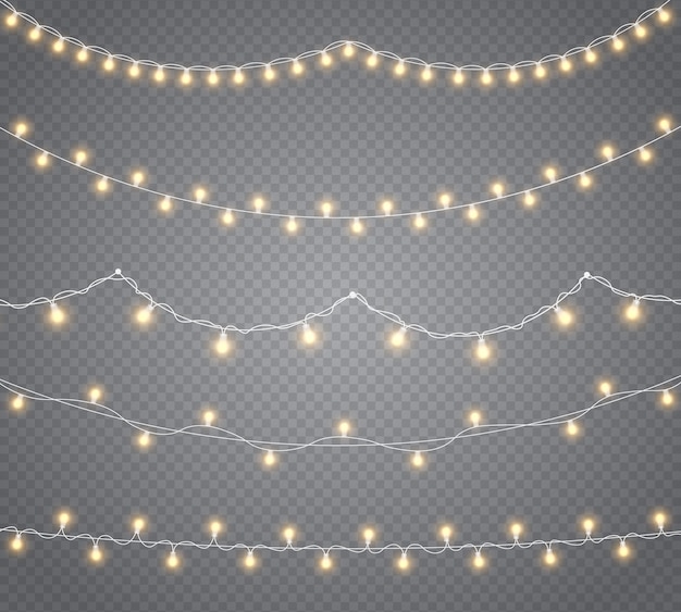 Luces brillantes, bombillas de guirnalda. Decoraciones de guirnaldas.