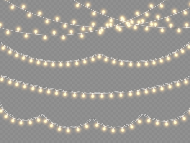 Luces brillantes, bombillas de guirnalda. Decoraciones de guirnaldas.