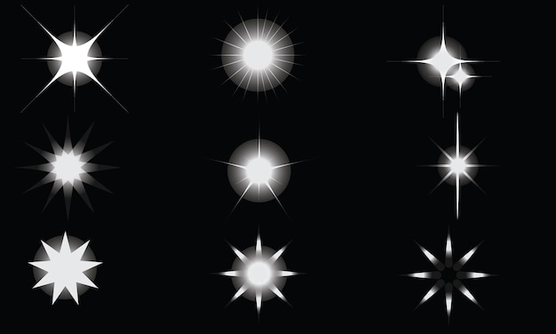 Luces brillantes efecto llamarada y estrellas Conjunto de destellos brillantes y brillantes estrellas vector