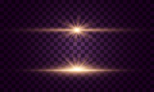 Luces brillantes y estrellas. aislado sobre fondo transparente conjunto de explosiones de luz. brillantes partículas de polvo mágico. estrella brillante, destellos sol brillante transparente, efecto de luz de flash.