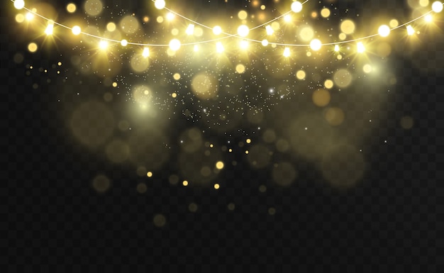 Luces brillantes y hermosas, elementos de diseño. Guirnaldas, decoraciones ligeras.