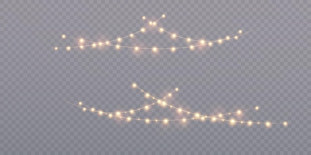 Luces brillantes de Navidad aisladas en un fondo transparente para decoraciones de Año Nuevo y fiestas