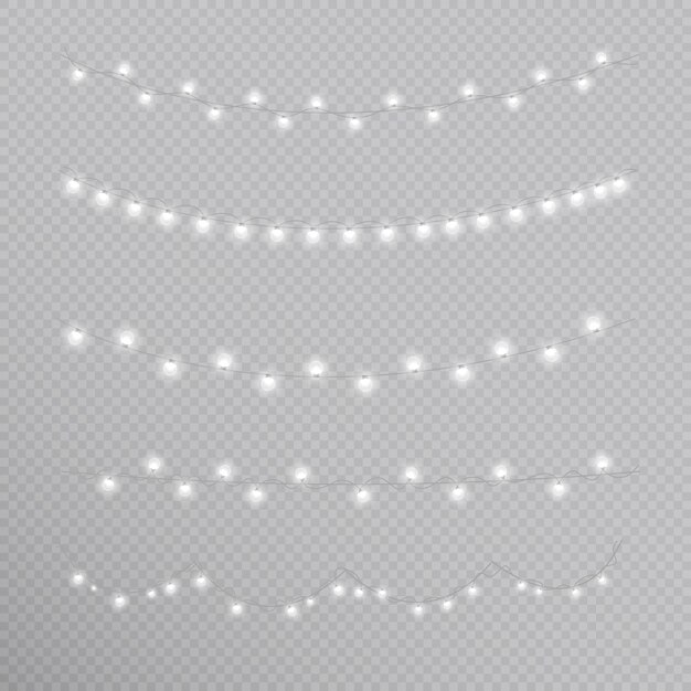 Luces brillantes de Navidad aisladas en un fondo transparente para decoraciones de Año Nuevo y fiestas