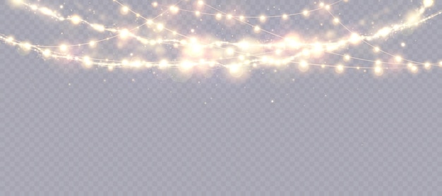 Luces brillantes de Navidad aisladas en un fondo transparente para decoraciones de Año Nuevo y fiestas