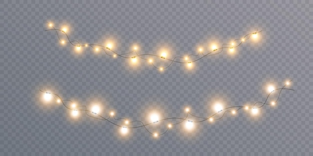 Luces brillantes de Navidad aisladas en un fondo transparente para decoraciones de Año Nuevo y fiestas