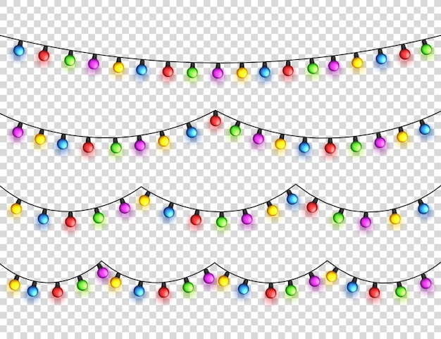 Luces brillantes de Navidad guirnaldas con bombillas de colores vacaciones de Navidad diseño de tarjeta de felicitación de Navidad