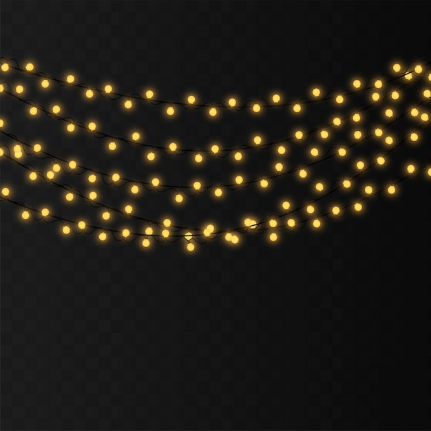 Luces de cadena aisladas decoración en fondo transparente