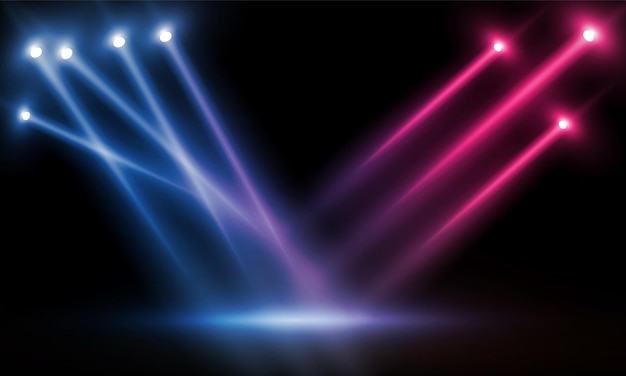 Luces de colores en el diseño de vectores de proyectores de luz de escenario