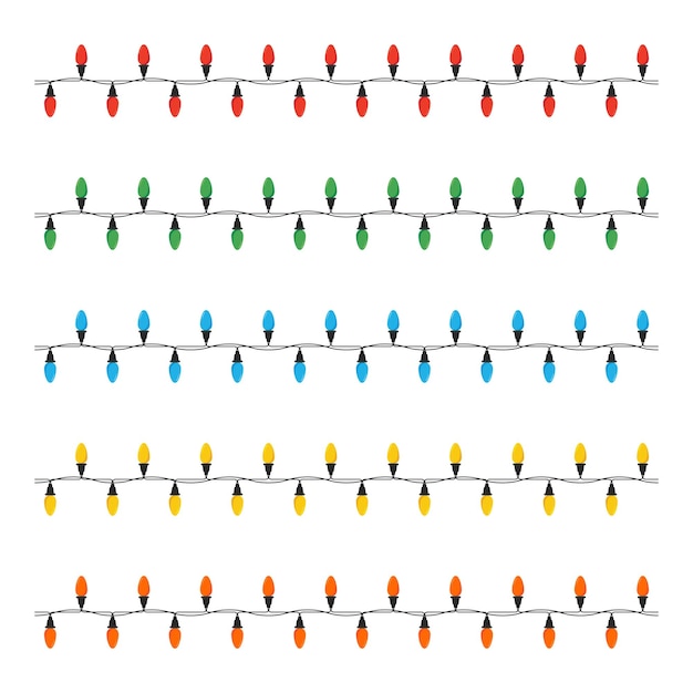 Luces de colores navideños aisladas sobre fondo blanco.