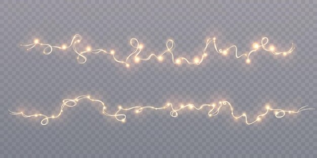 Luces de cuerda festivas sobre un fondo transparente