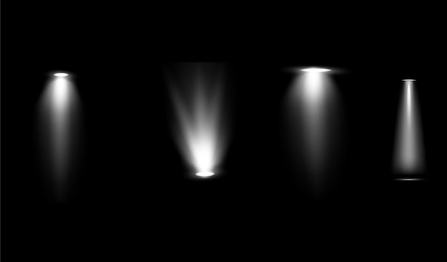 Las luces del escenario hacen focos blancos que brillan intensamente elementos de diseño para el estudio o la escena interior del teatro