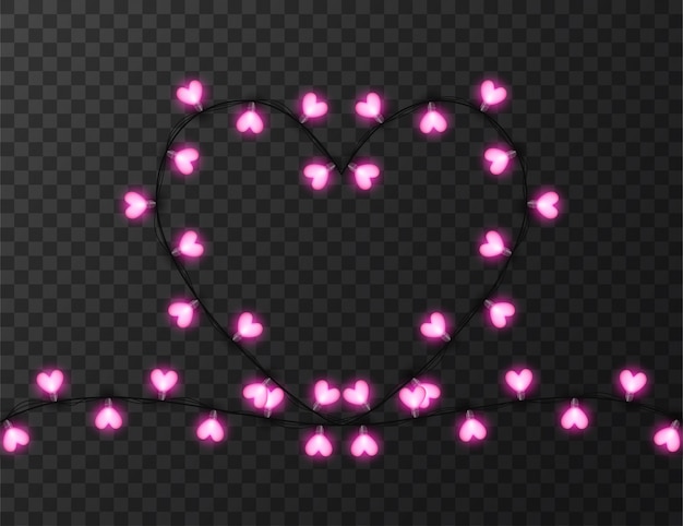 Luces en forma de corazón aisladas en transparente