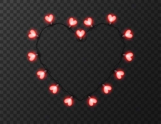 Luces en forma de corazón aisladas en transparente