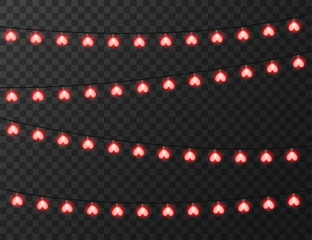 Luces en forma de corazón aisladas en transparente