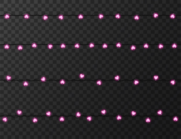 Luces en forma de corazón aisladas en transparente