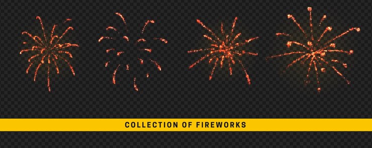Vector luces de fuegos artificiales. explosiones de fuegos artificiales. conjunto de diseño realista de efectos de luz. ilustración vectorial