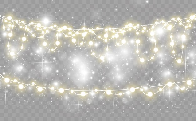 Luces de guirnalda aisladas sobre fondo transparente. Hermoso arreglo de guirnalda.