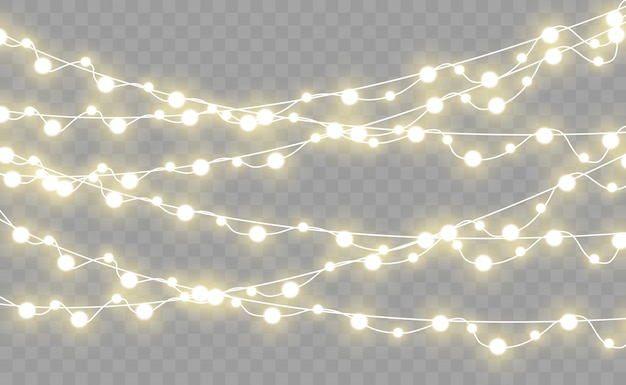 Luces de guirnalda aisladas sobre fondo transparente. Hermoso arreglo de guirnalda.