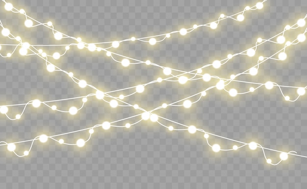 Luces de guirnalda aisladas sobre fondo transparente. Hermoso arreglo de guirnalda.